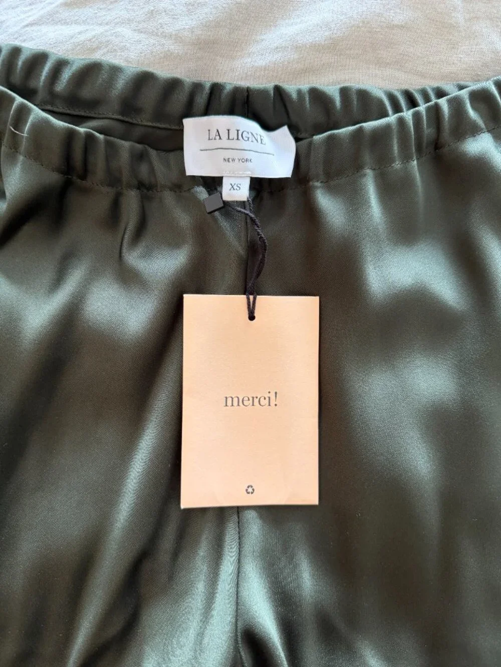 La Ligne Colby Pants, Olive Satin - Picture 5 of 6